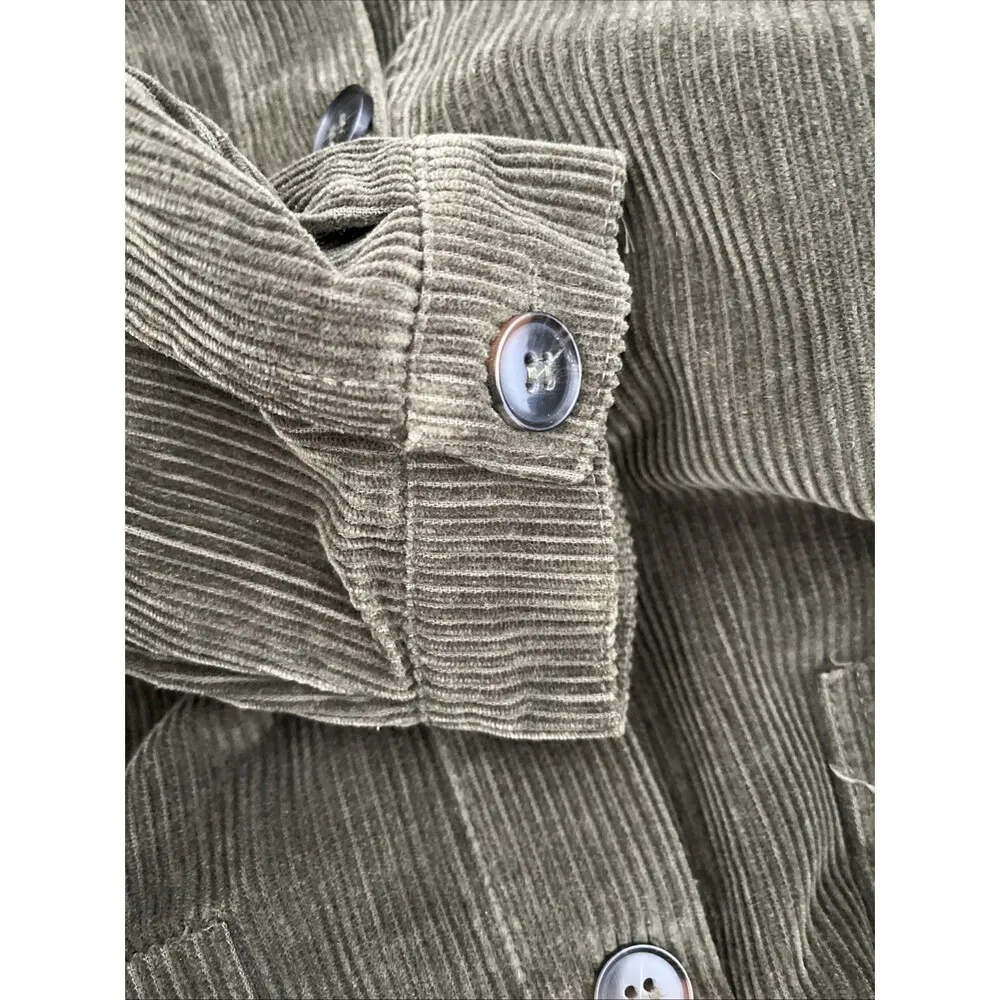 Zara XSmall Women Moss Green Button Down Oversized Corduroy Shirt Dress Grunge - Image 9