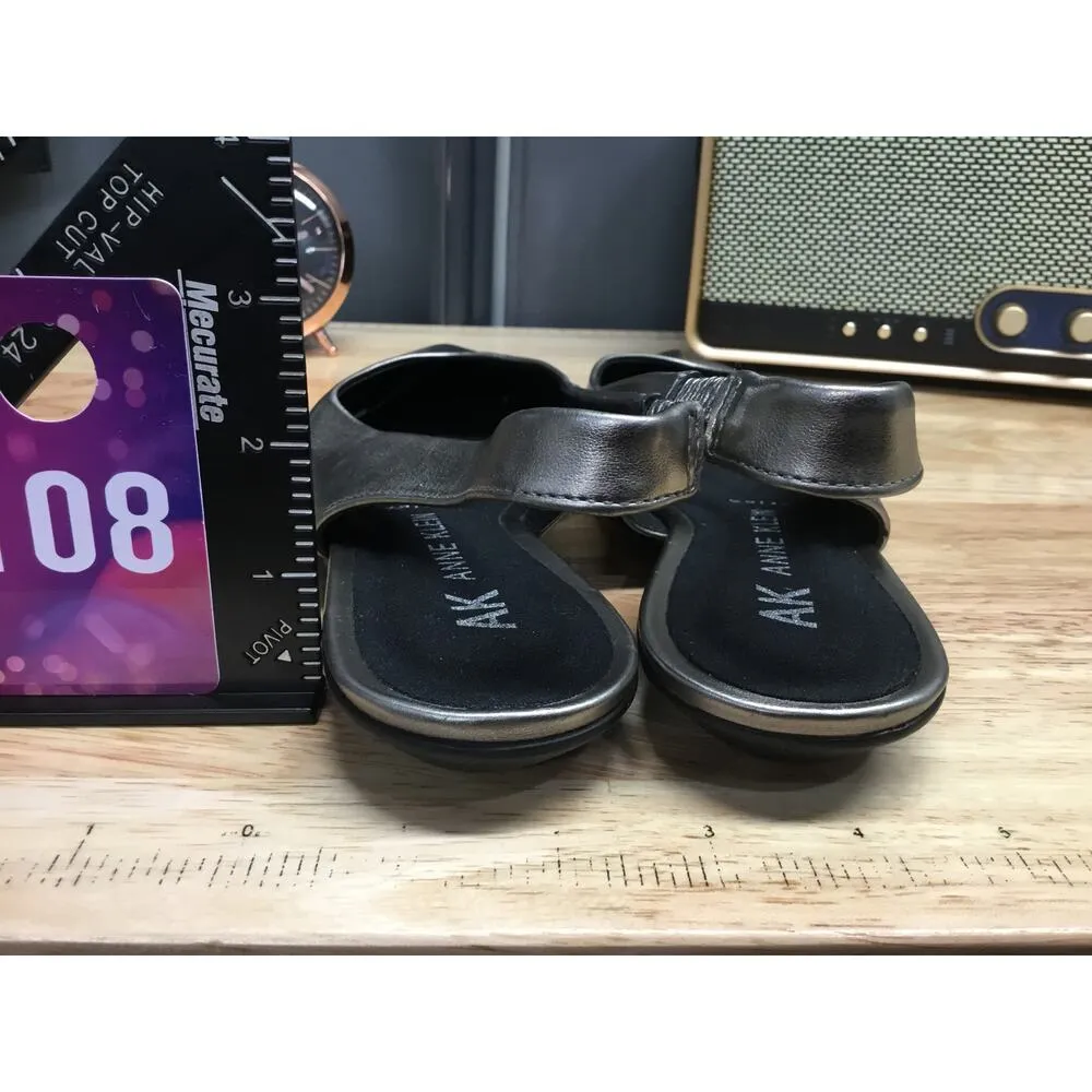 Anne Klein Iflex Women's 7 Silver Leather Slingback Pointed Toe Pumps Flat - Image 3