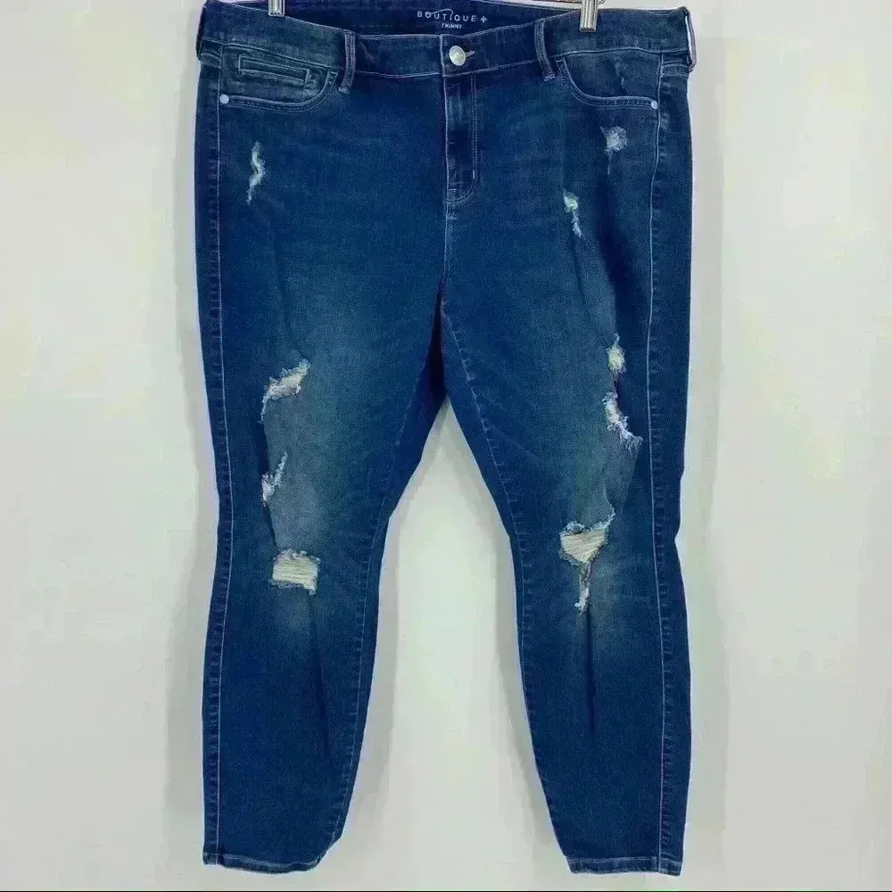 JCPenny BOUTIQUE Distressed Skinny Jeans Size‎ 18W Blue - Image 10