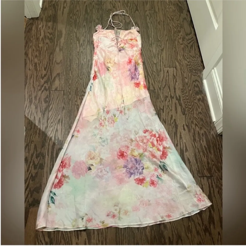 For Love and Lemons Lisa Sheer pink Floral Maxi‎ Dress small - Image 5