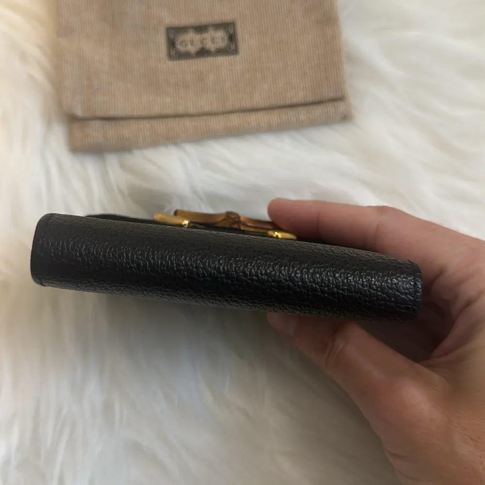 Gucci Leather & Suede Bamboo Wallet vintage black - Image 6