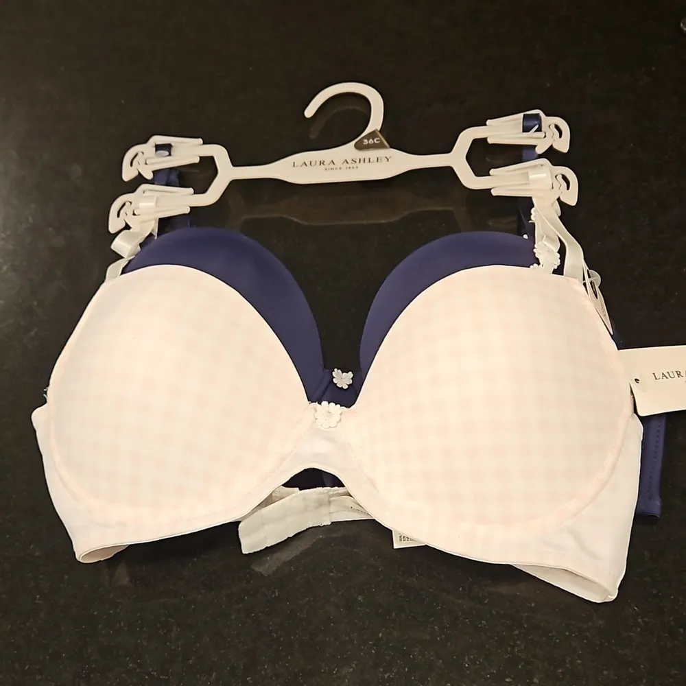 💕LAURA ASHLEY💕 Comfort Push Up Bras (2 Pack) Pink Checkers & Navy Blue 36C NWT - Image 3