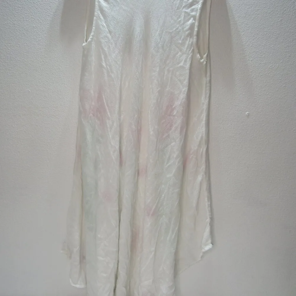 Made in India Pullover Swim Coverup Dress Boho Hippie Floral Artwear Watercolor White Size undefined - Image 4