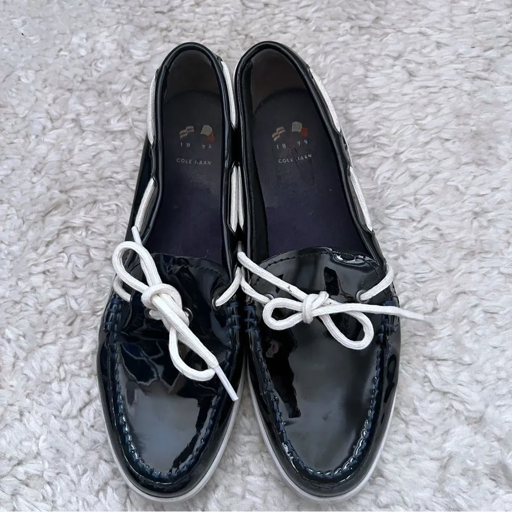 COLE HAAN WOMENS NANTUCKET CAMP MOCASSIN NAVY PATENT BOAT LOAFERS SHOES  SZ 9 - Image 3