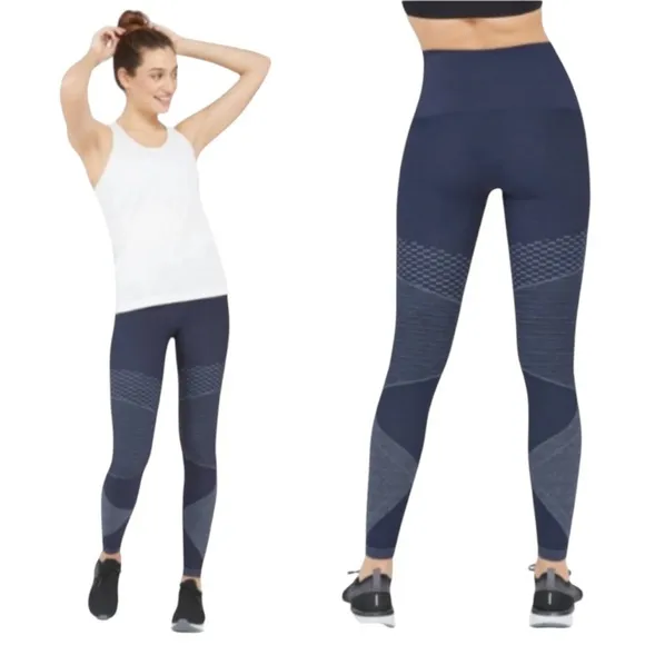 SPANX Seamless Moto Legging Indigo Sky Blue Tummy Control Womens Large - Image 2