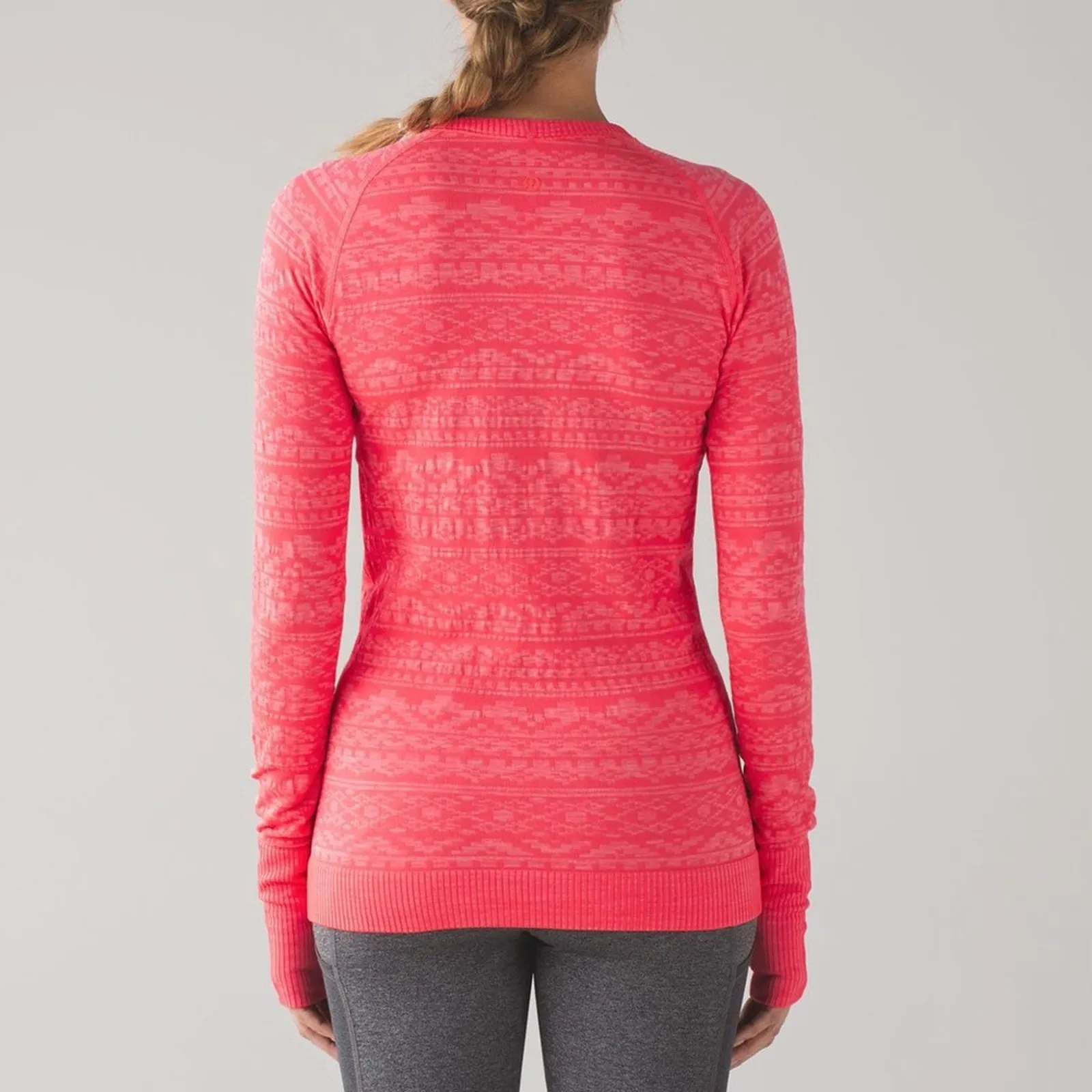 Lululemon Rest Less Pullover in Heathered Electric Coral Athletic Top Thumbholes - Image 2