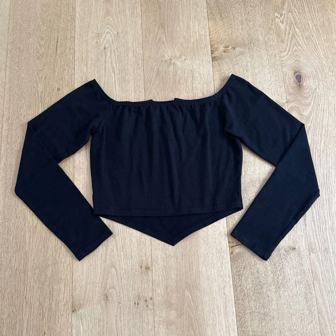 Daisy Street Off The Shoulder Top Long Sleeves Cross Wing Size S/M Black - Image 3