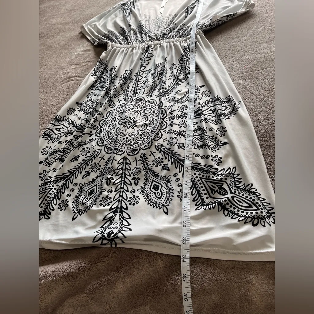 CRISTINALOVE Women’s Boho Black & White Mini Dress Vintage Cover Up Sz S GUC - Image 7