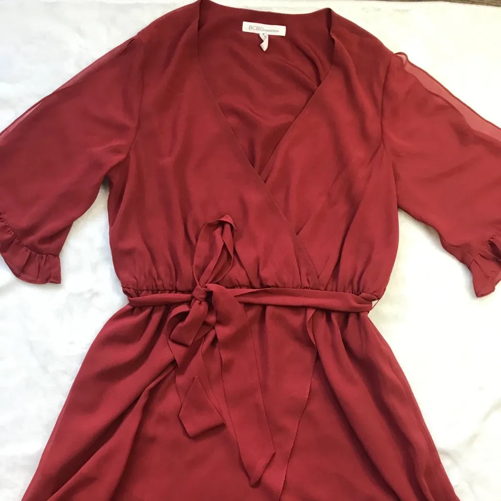 BCBGeneration Chiffon‎ Maxi Dress Women's Size Large V-Neck Formal Gown Mini - Image 4