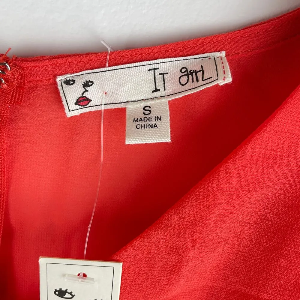 NWT It Girl Coral/Red Women Long Sleeve Pleated V neck Romper - Image 3