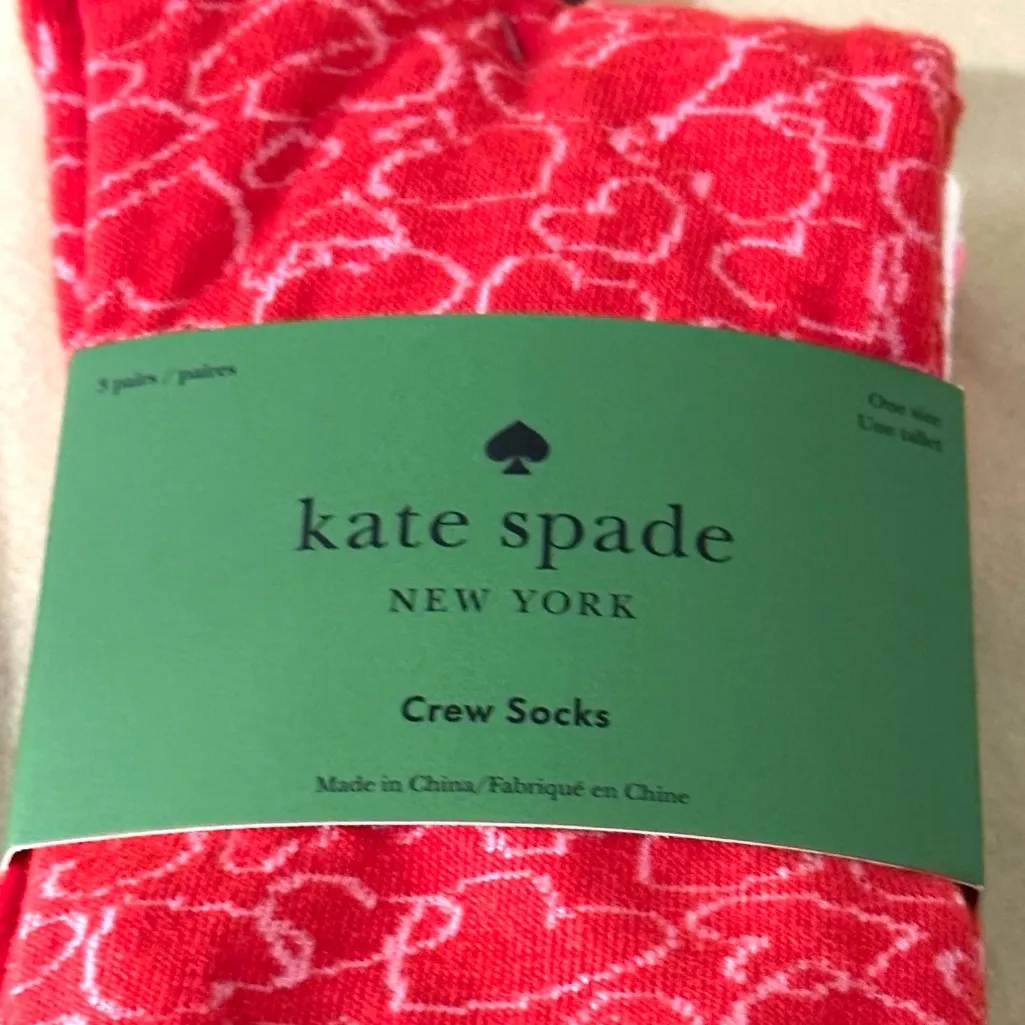 Kate Spade Red Heart Pattern Crew Socks 3 pairs - Image 4
