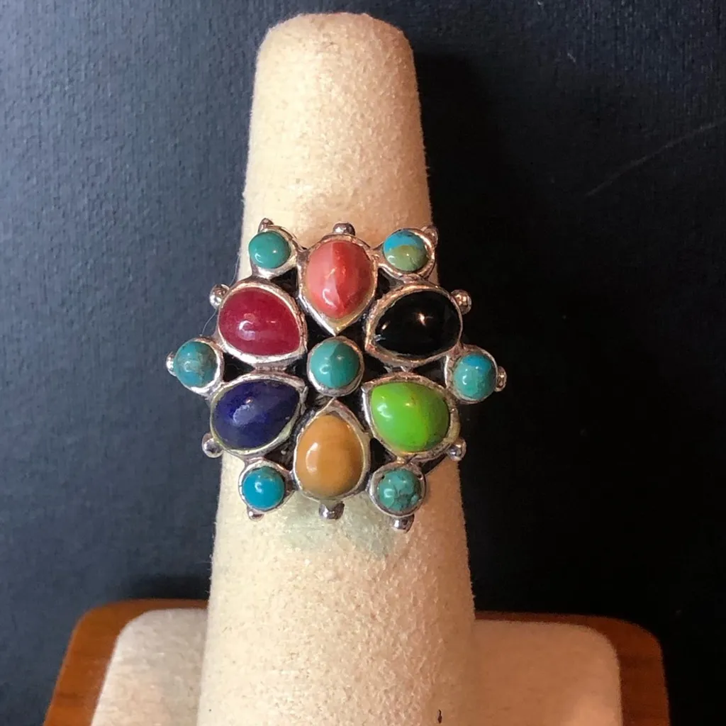 BARSE Multi-Gemstone Cabochon Inlaid Sterling Silver Ring - Image 5