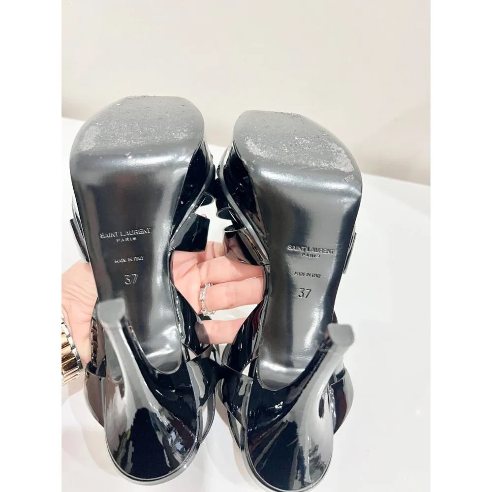 Yves Saint Laurent Tribute Patent Leather Ankle Strap Platform Sandals Black 37 - Image 8