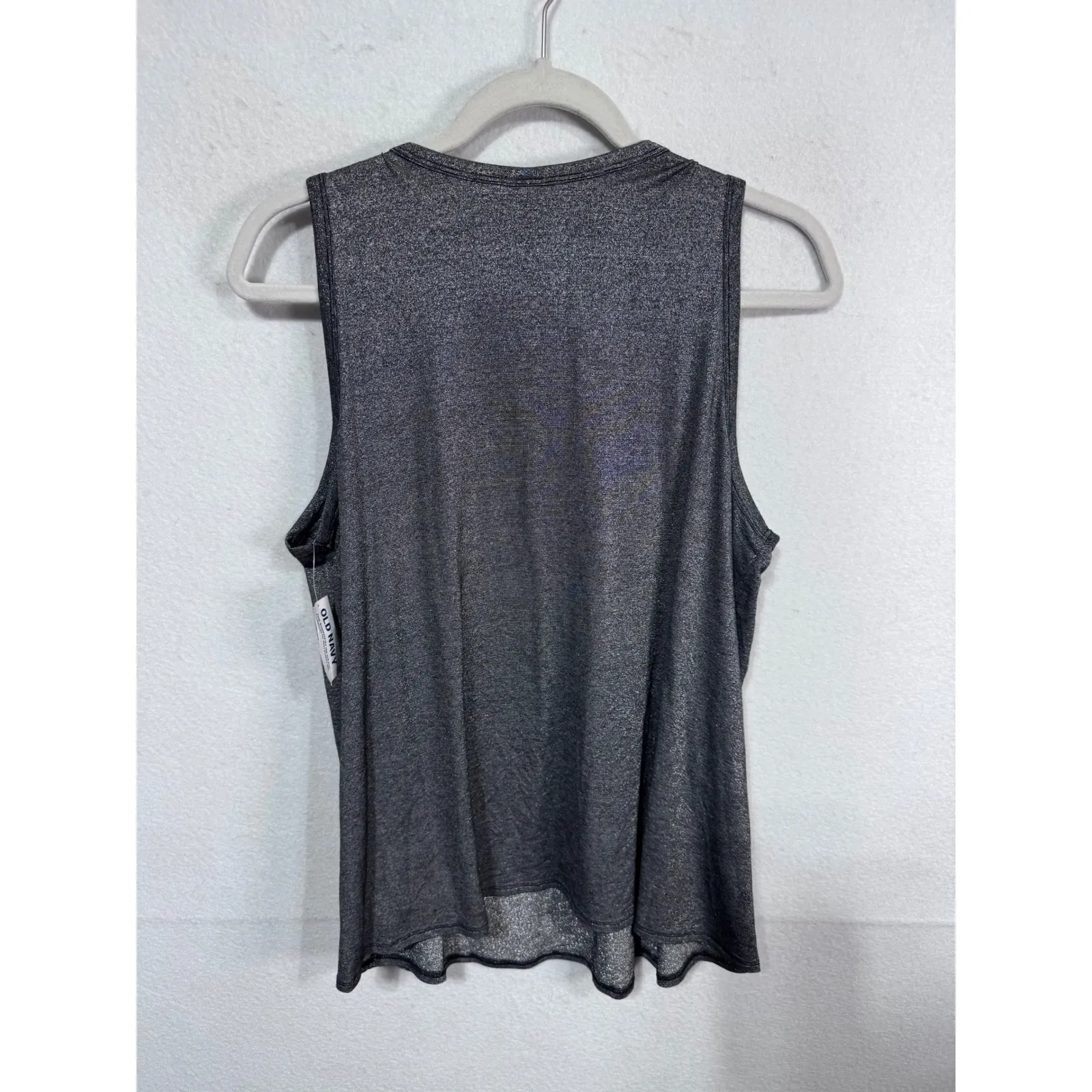 Old Navy Luxe Tank Top Women L Silver Metallic Sparkle Sleeveless Top New - Image 5