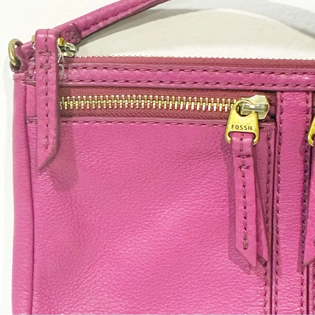 Fossil Erin Fuschia Pebbled Leather Bag‎ Top Zip Multi-Pocket Crossbody Bag - Image 2