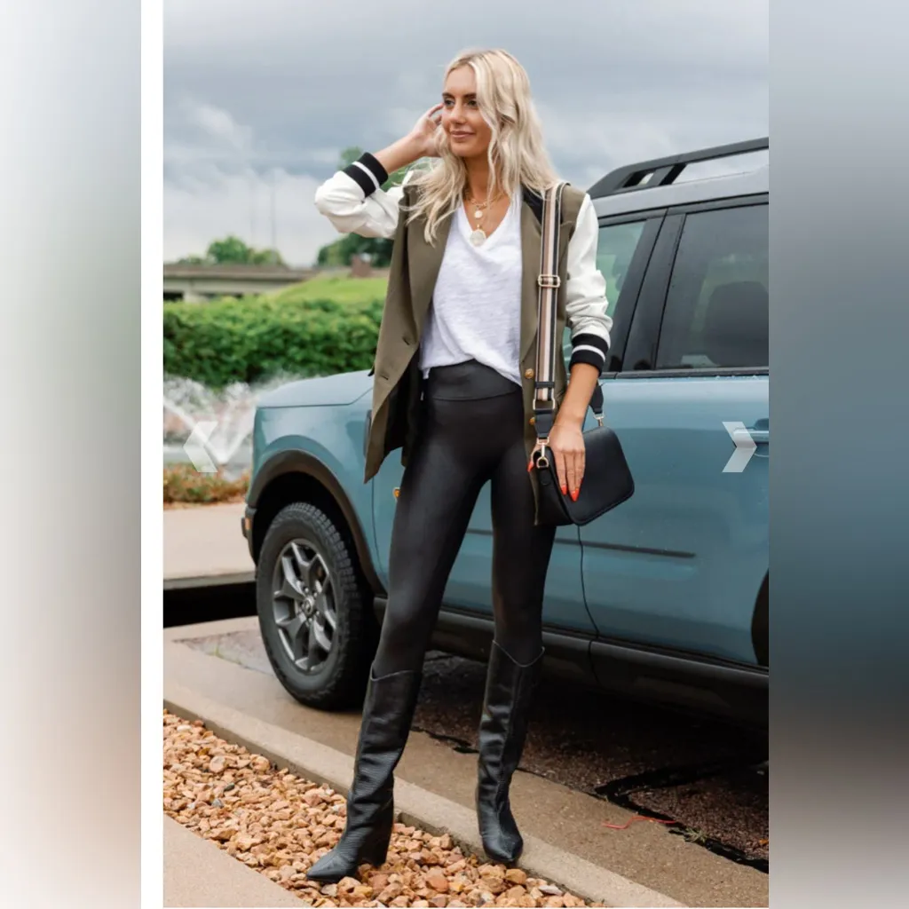 Spanx Faux Leather Black Leggings Stretch High Waist Athleisure Tummy Control M - Image 2