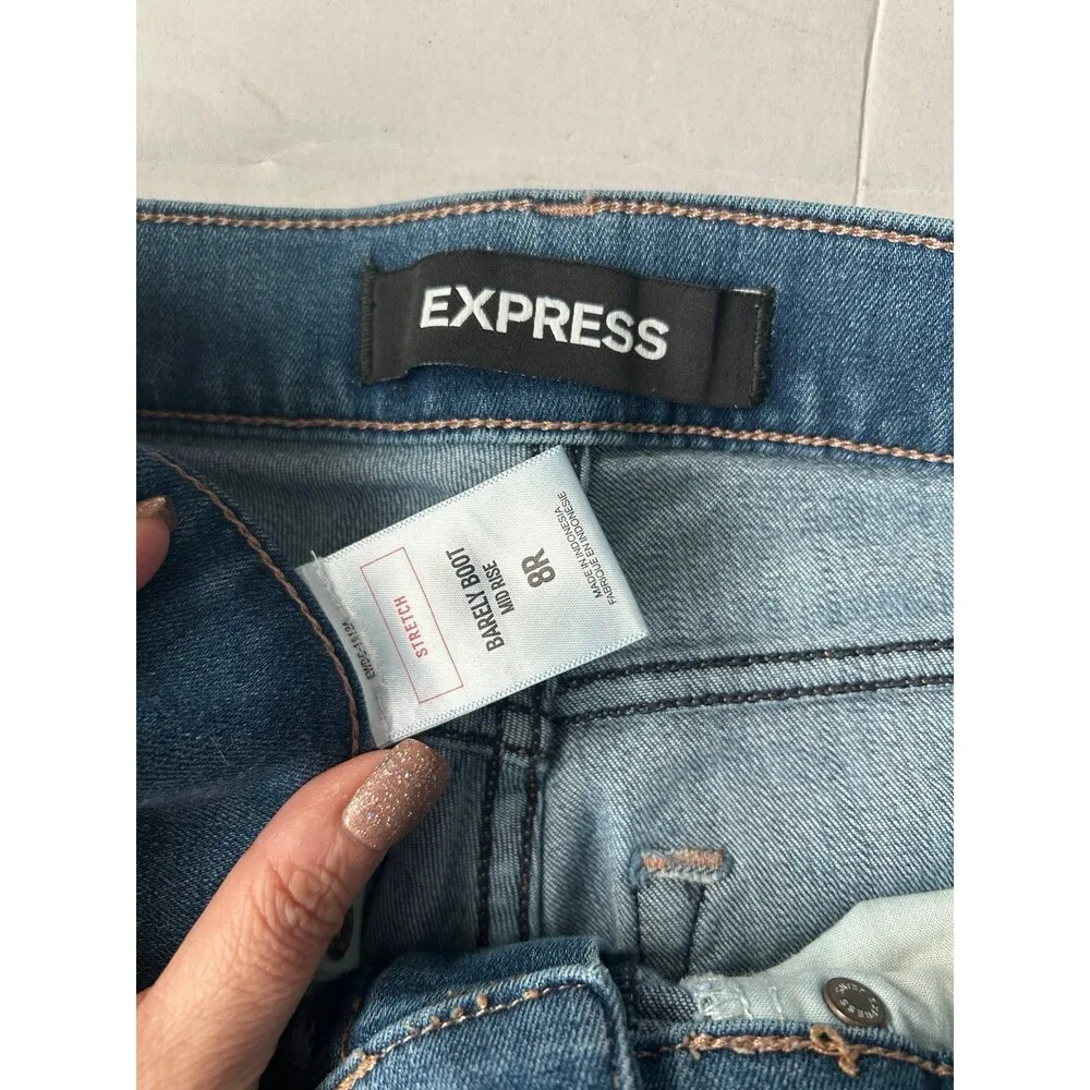 Express Jeans Womens 8R Barely Boot Mid Rise Distressed Blue Denim Stretch - Image 3
