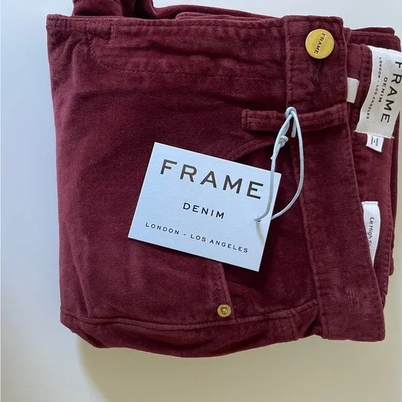 FRAME High Rise Velvet Skinny Pants NWT Size 24 Burgundy - Image 4