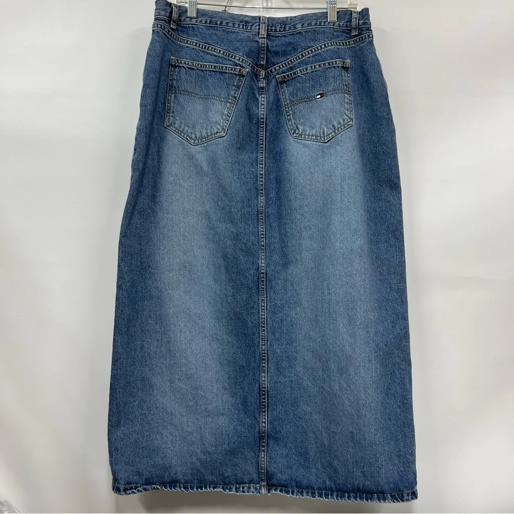 Vintage Tommy Hilfiger Blue Denim Skirt maxi midi front snap buttons pockets Y2K - Image 9