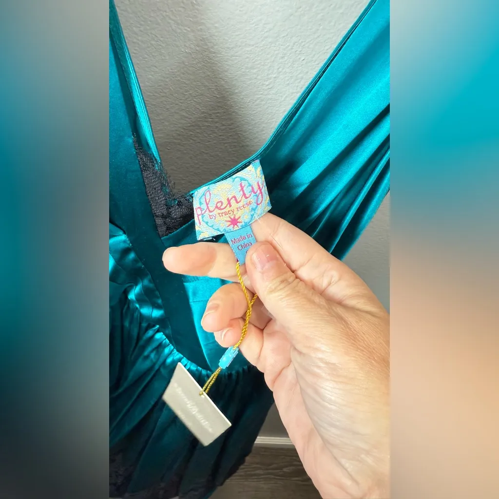 Anthropologie Plenty NEW Snow Queen Emerald & Black‎ Silk Lace Dress Size 6 - Image 3