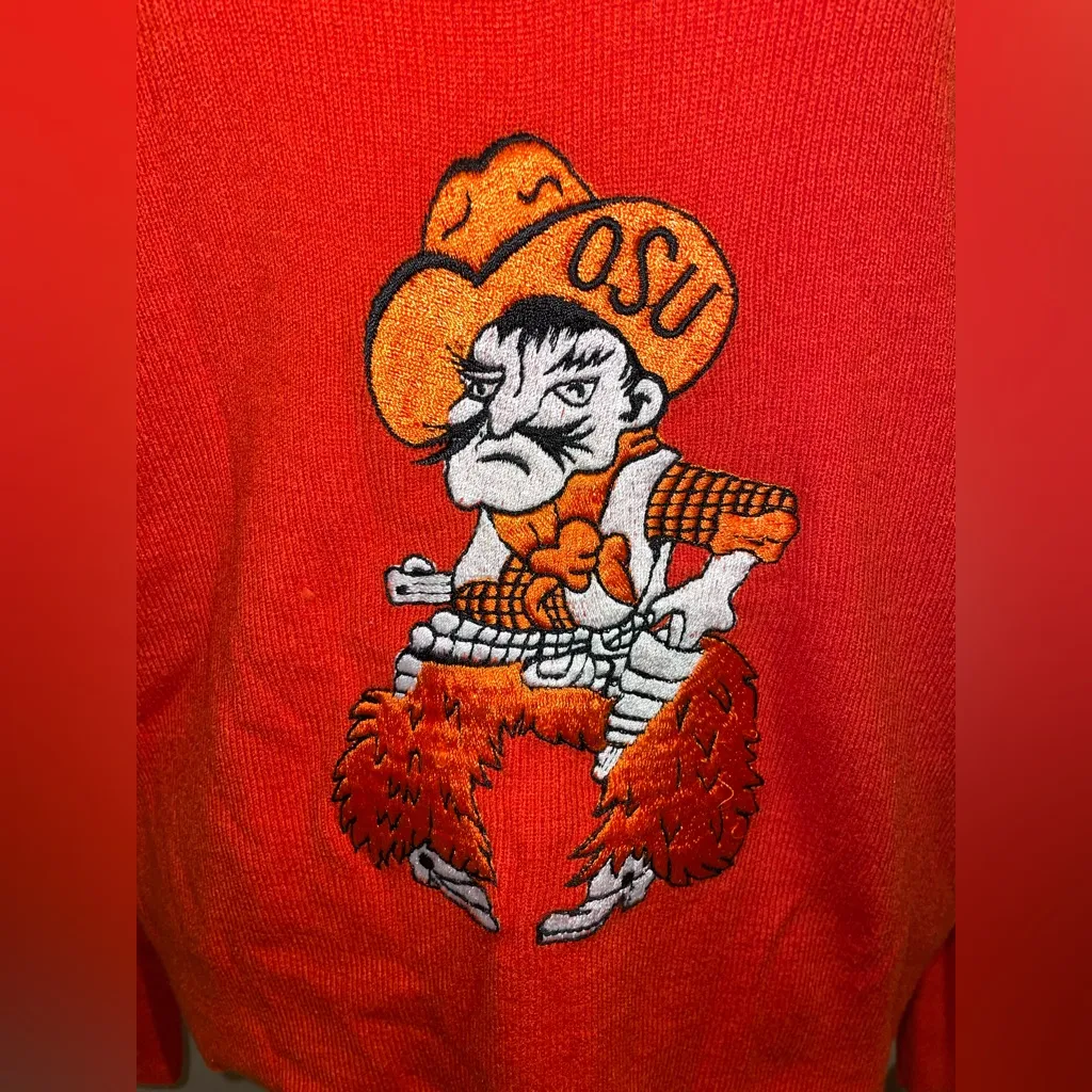 Le Roy Knitwear Vintage 80s Women’s Size L Oklahoma State University OSU Sweater Orange Size L - Image 3