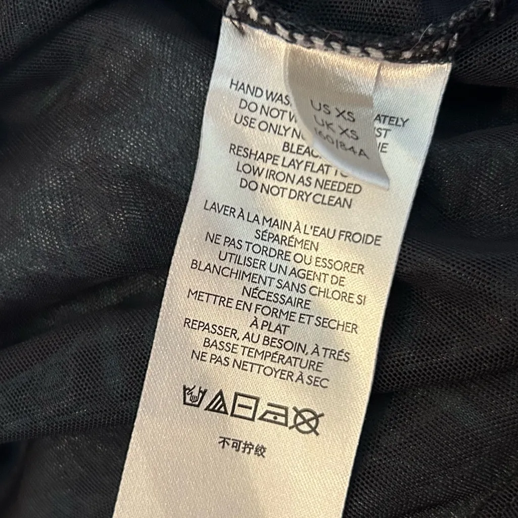 Anthropologie Gauzy Semi Sheer Green Floral Turtleneck Long Sleeve Shirt XS - Image 6