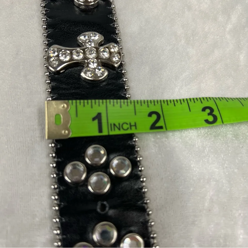 Y2K Crystal Embellished Black Belt western crosses studded motorcycle cowgirl - Image 10