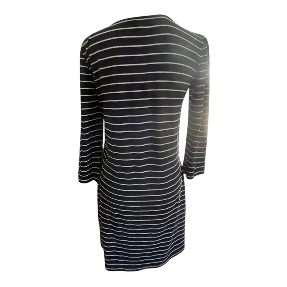 Women Nautica Long Sleeve Pullover Crew Neck Navy Blue And White Striped Dress - Image 3