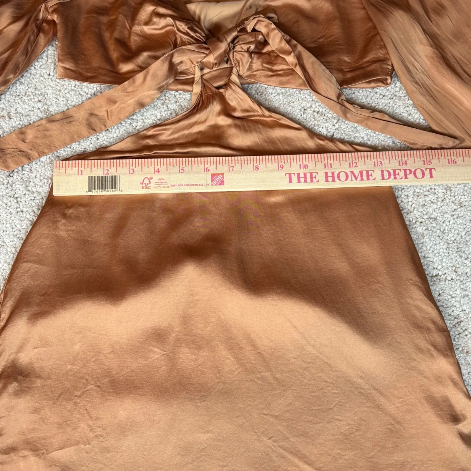 Revolve x Camila Coelho Krista Tie Front Feather Sleeve Gold Satin Mini Dress Sm - Image 7