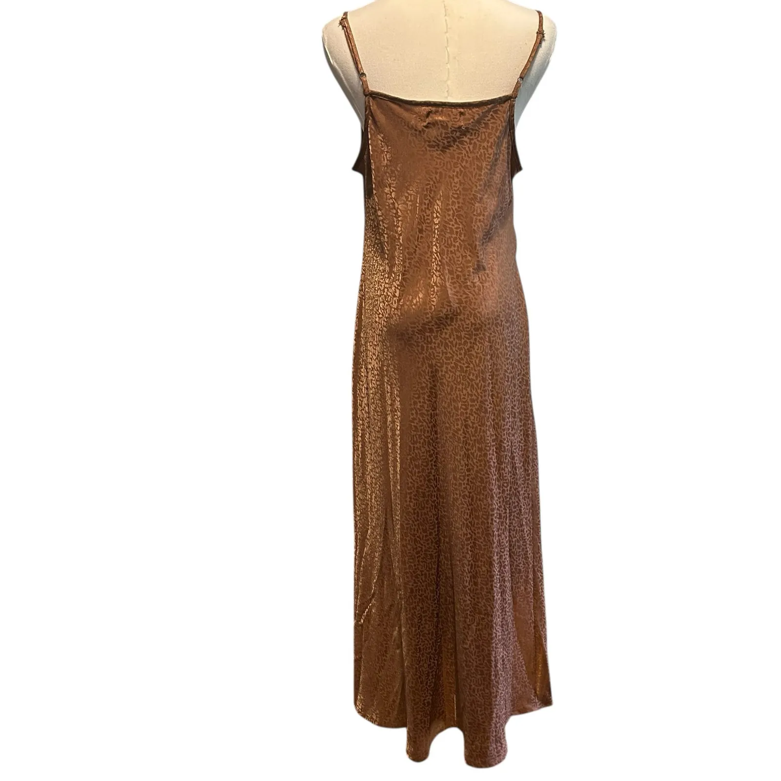 Slip Dress SZ L Maxi Adj Straps Copper Brown Leopard Jessica Simpson Lounge Wear - Image 6