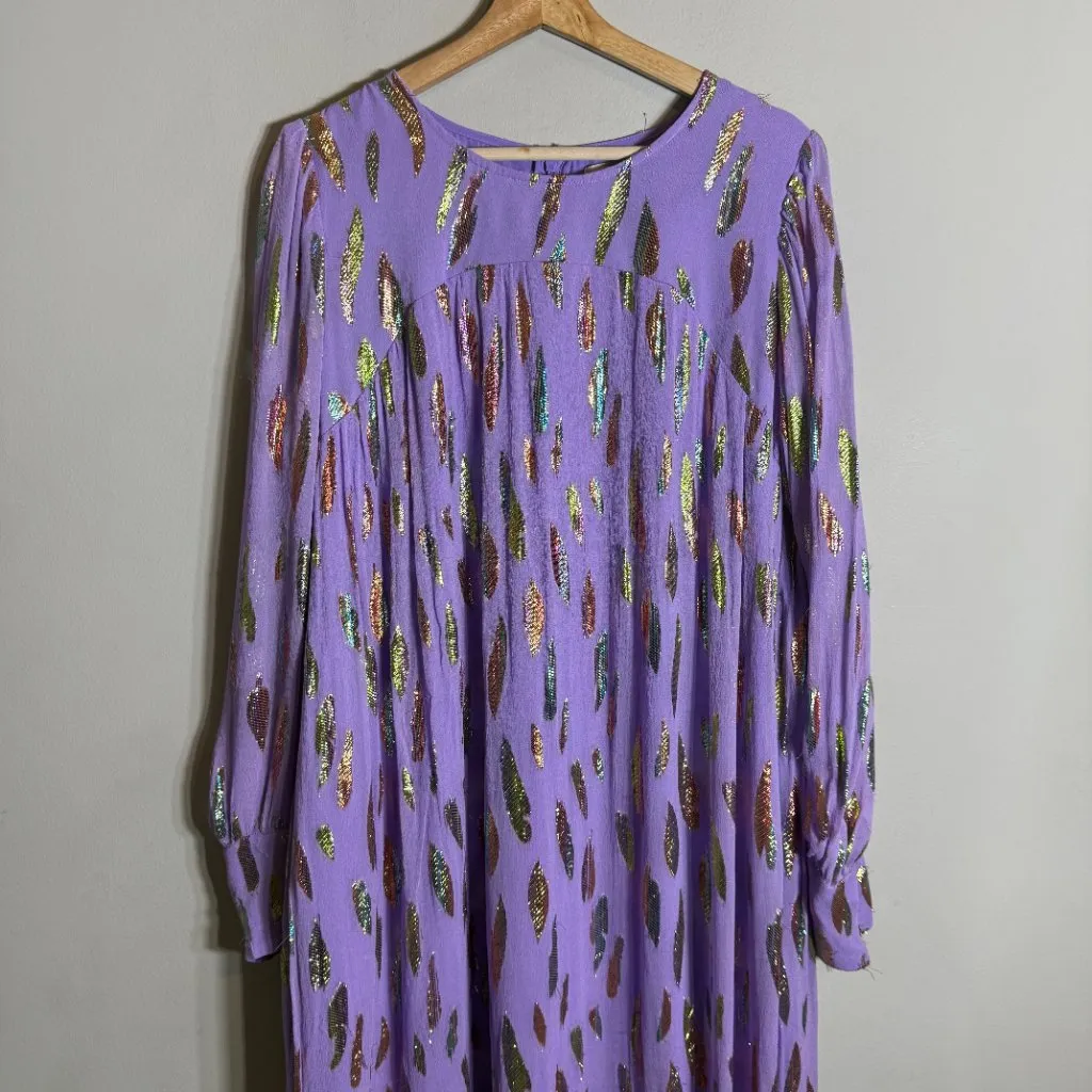 CIEBON Eryn Metallic Print Long Sleeve Maxi Dress Women's XL Lilac Colorful NWOT Purple - Image 6