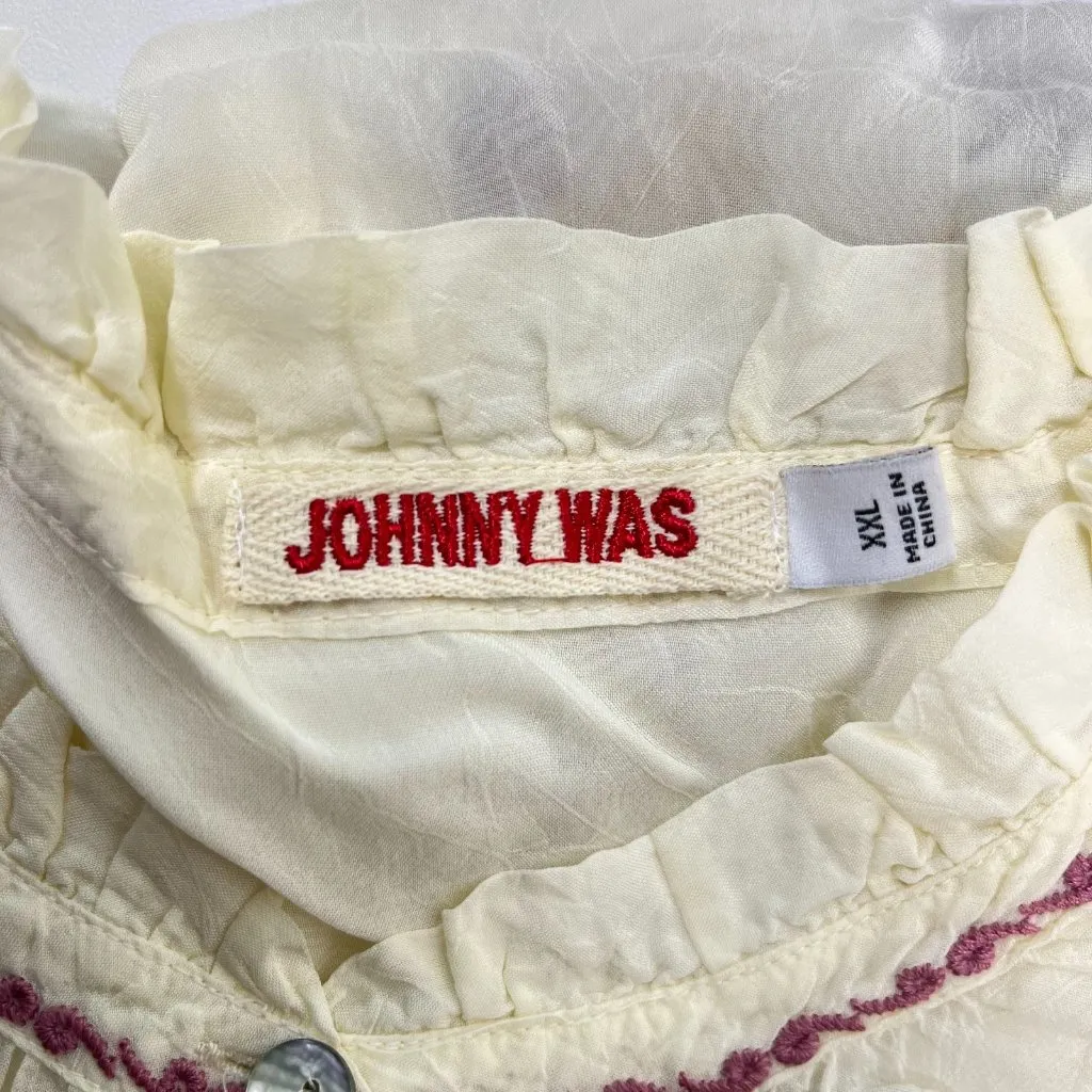 NWOT Johnny Was Dyllan Floral Embroidered Blouse Size XXL Ruffle Collar Cream - Image 12