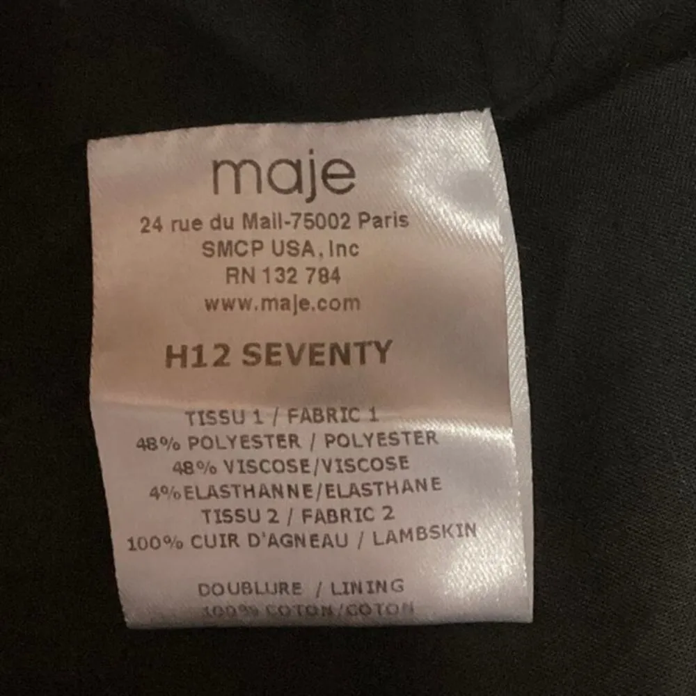 Maje Blue Seventy Leather Trimmed Woven Pleated Layered Pockets Mini Skirt Sz L - Image 5