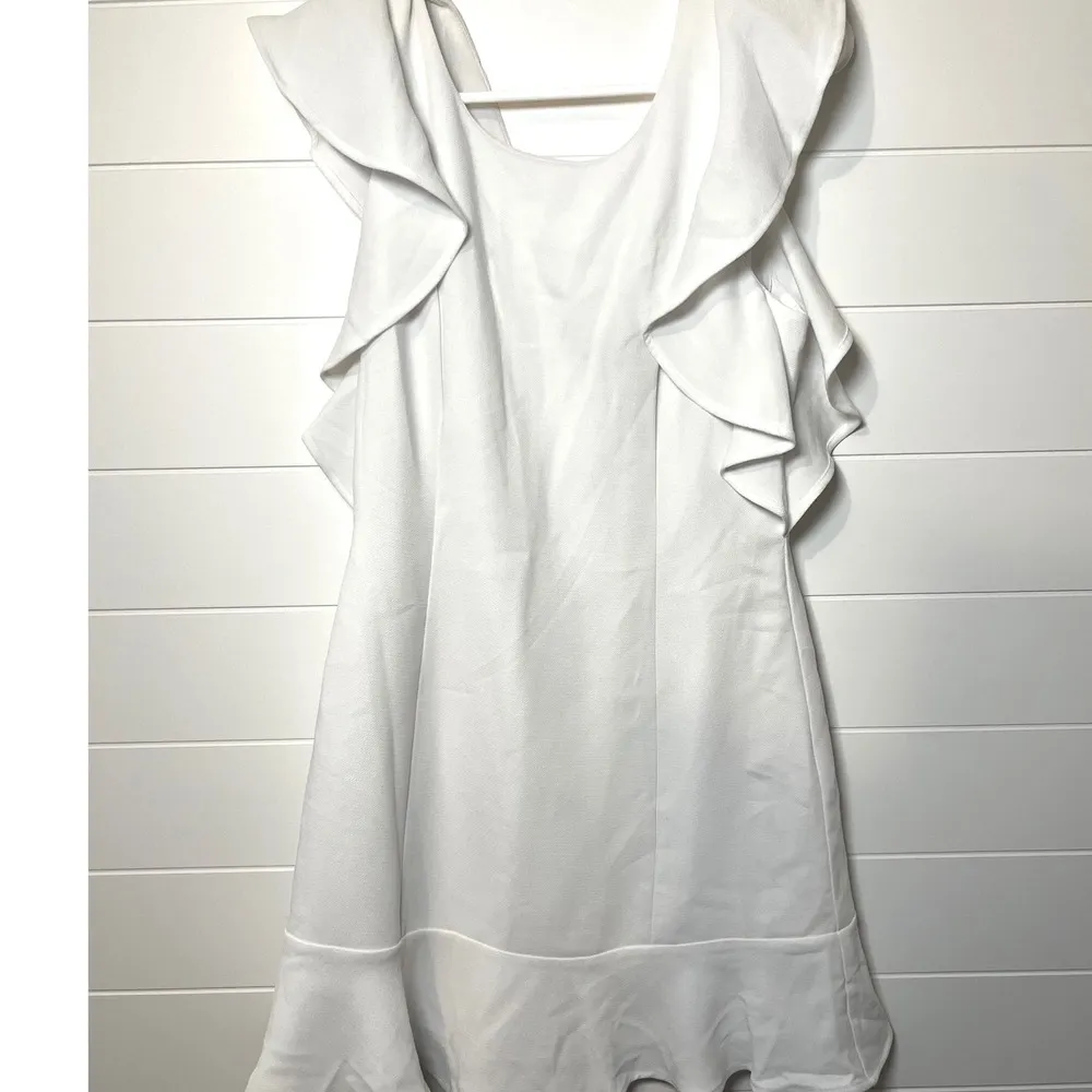 BCBG White Mini Dress Ruffle Flutter Sleeve Fit Flare NWT Coquette Clean Girl - Image 4