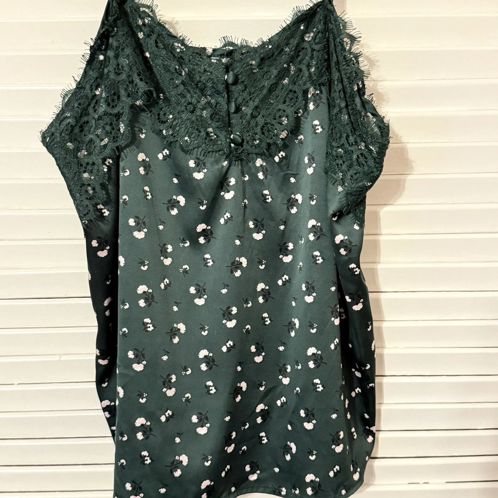 Forest Green Satin Babydoll Cami Dainty Rosette Lace Trim Y2K Whimsigoth Fairy L - Image 3