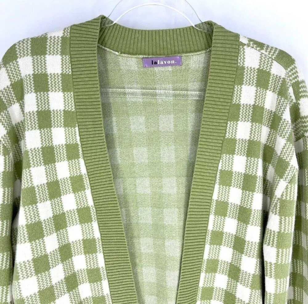 Lalavon Coordinated Set Checkered Crop Knit Sweater Set Green White Size Small - Image 4