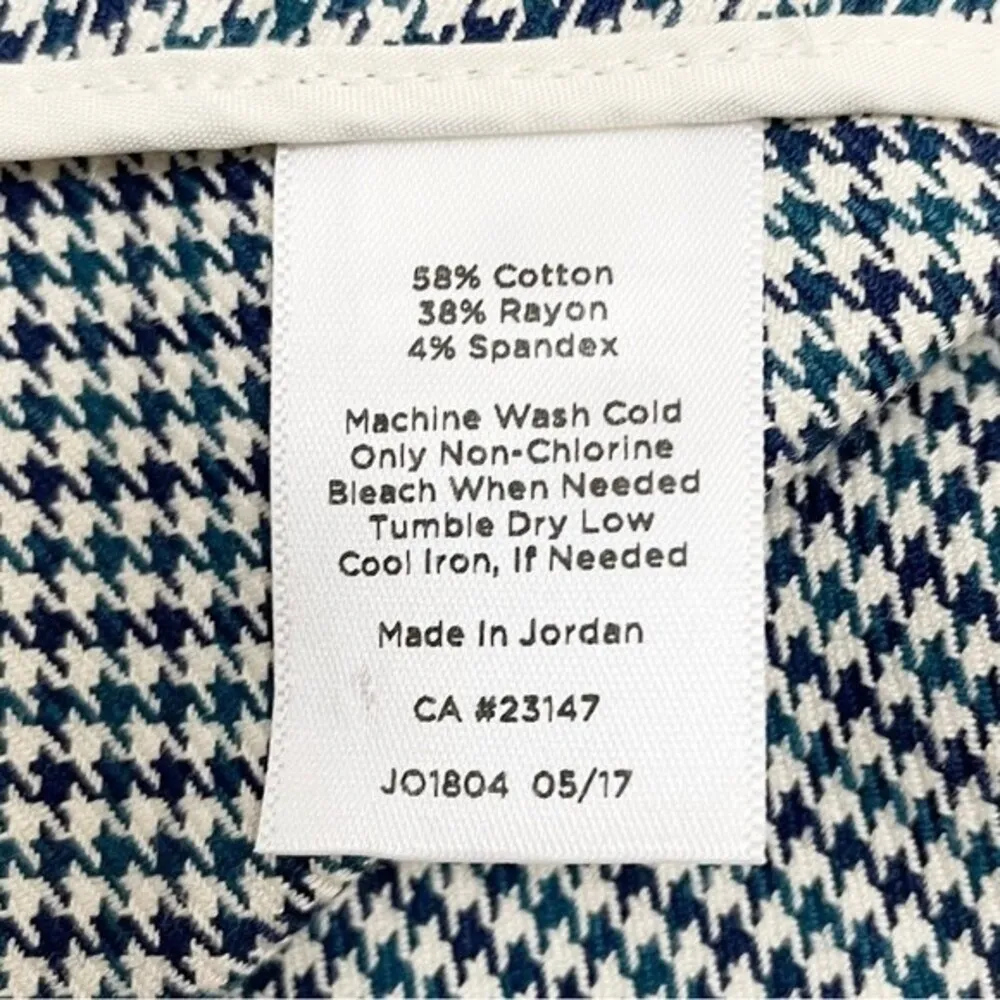 Talbots Chatham Ankle Pants Button Hem Side Zip Teal Houndstooth Women’s Size 4P - Image 10