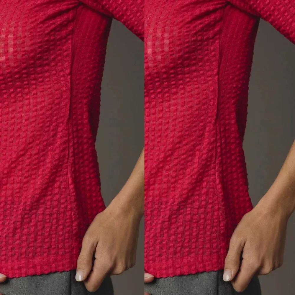 Anthropologie Maeve Sheer Mesh Mock-Neck Top in Pink Size Small NWOT $58 - Image 13