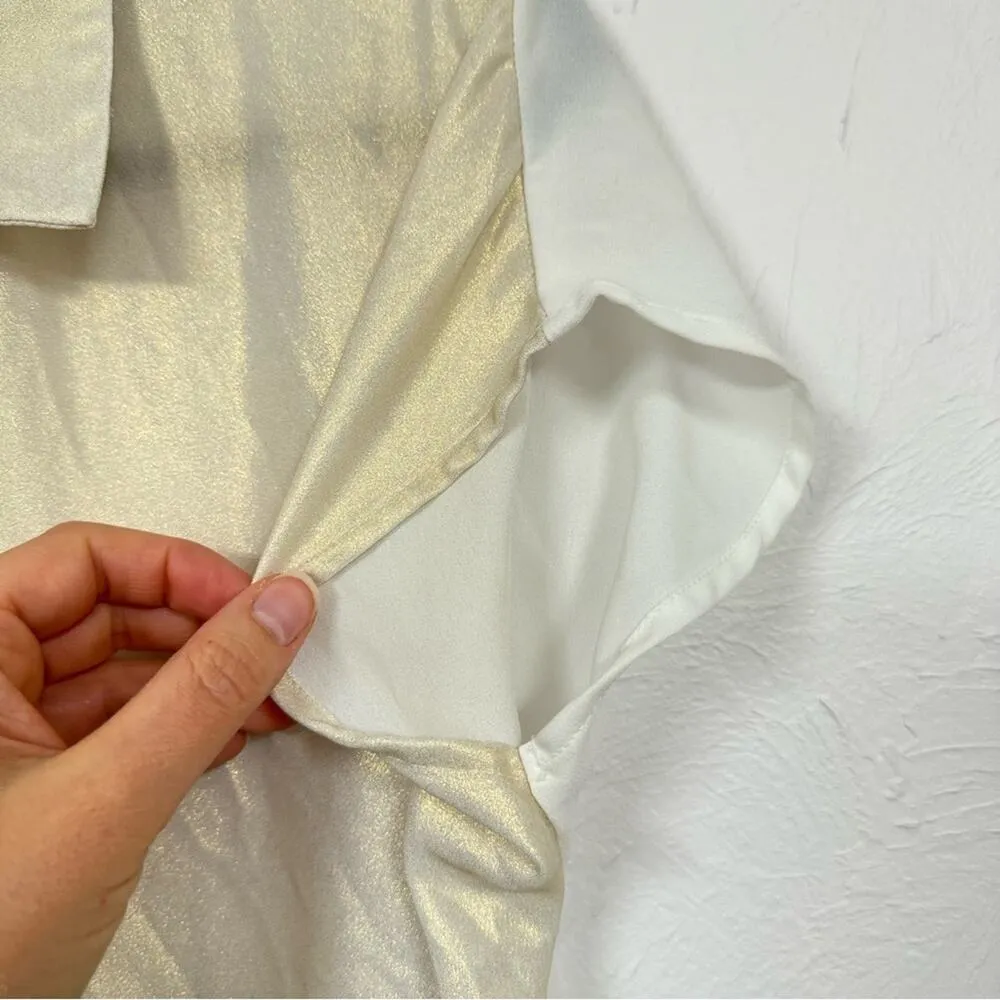 Vero Moda Gold Sparkle Short Sleeve Button Down Shirt Womens M Boxy Fit Slouchy - Image 7