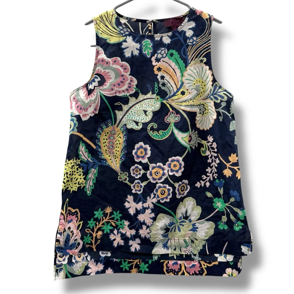 J. Crew Liberty Fabric Navy Blue Multicolor‎ Floral Sleeveless Top Sz 0 - Image 2