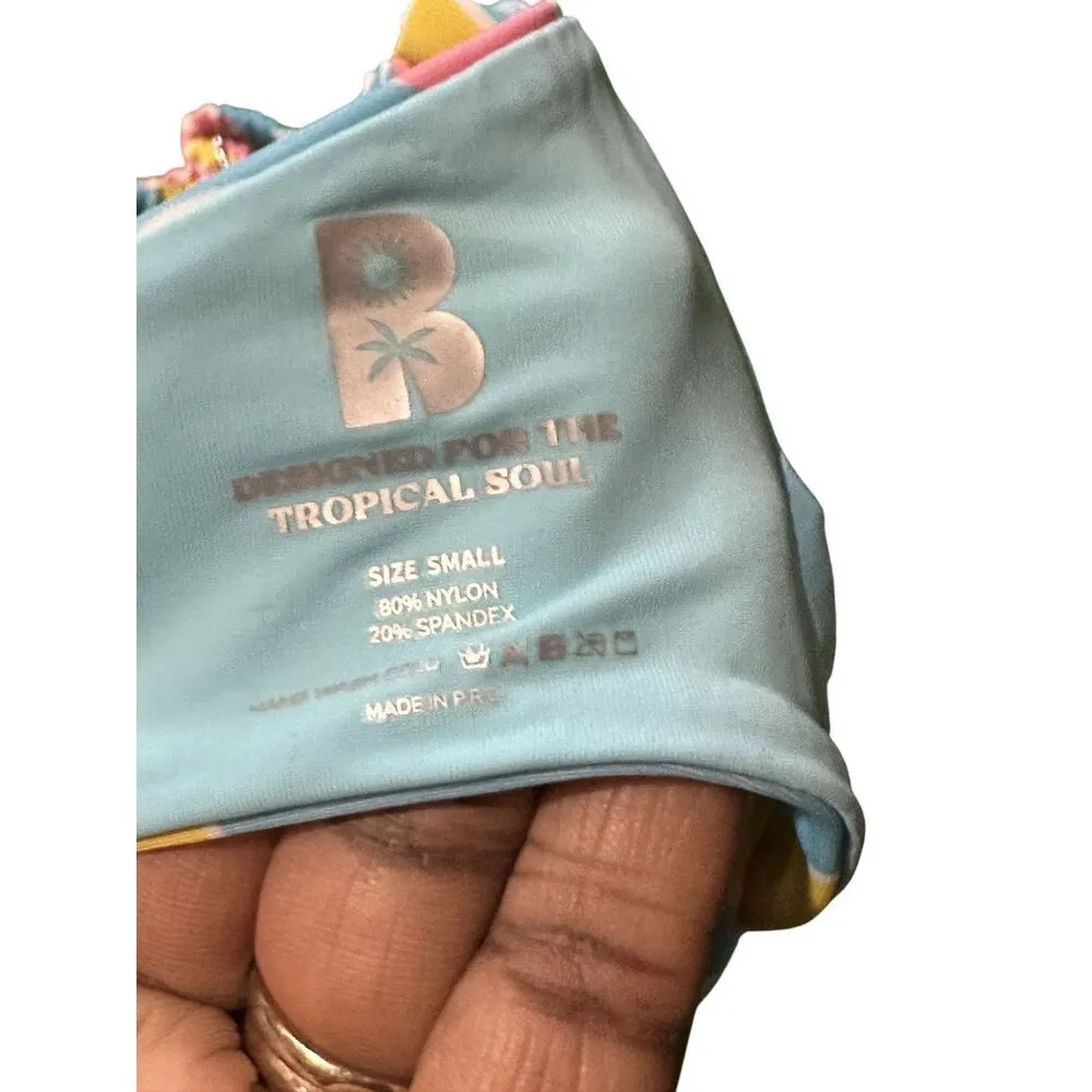 Blackbough Pina Colada Set Amelia Frilled Top Floral Colorful Print Beach Size 4 - Image 8