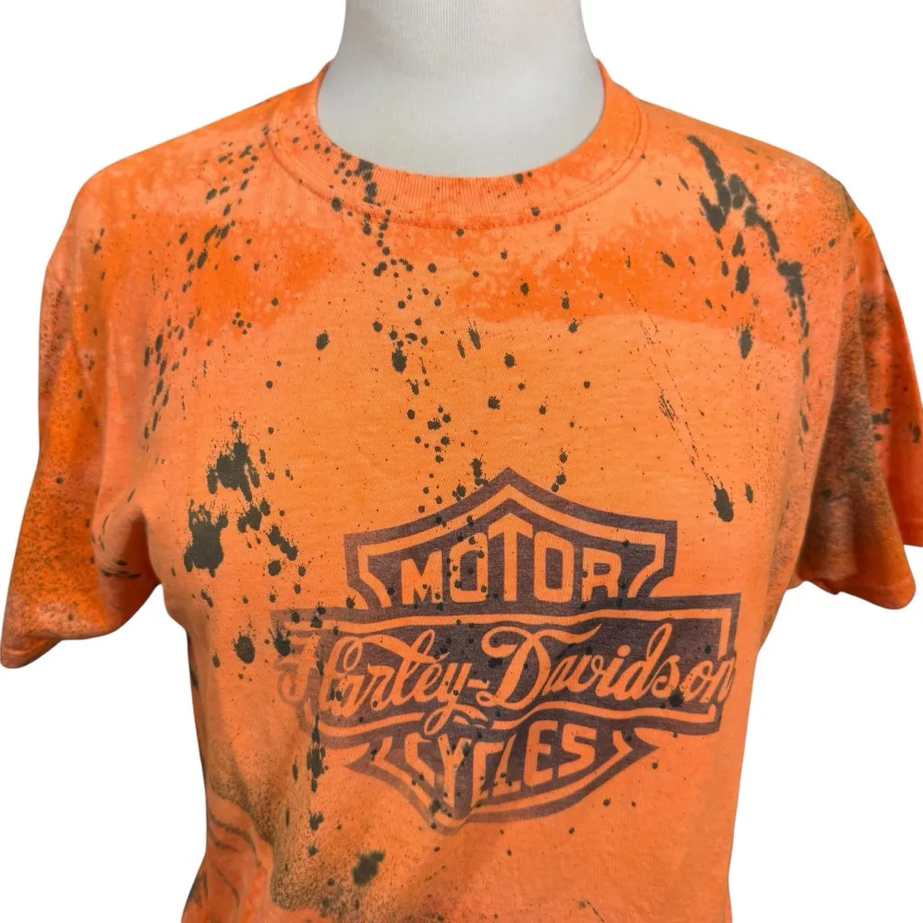 Fruit of the Loom S Orange Harley-Davidson Bleach Dye Short Sleeve Tee - Image 2