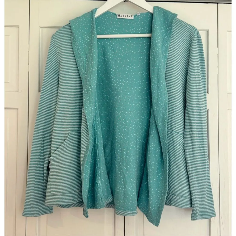 Habitat clothes to live in turquoise printed open shawl hoodie sweater s - Image 2