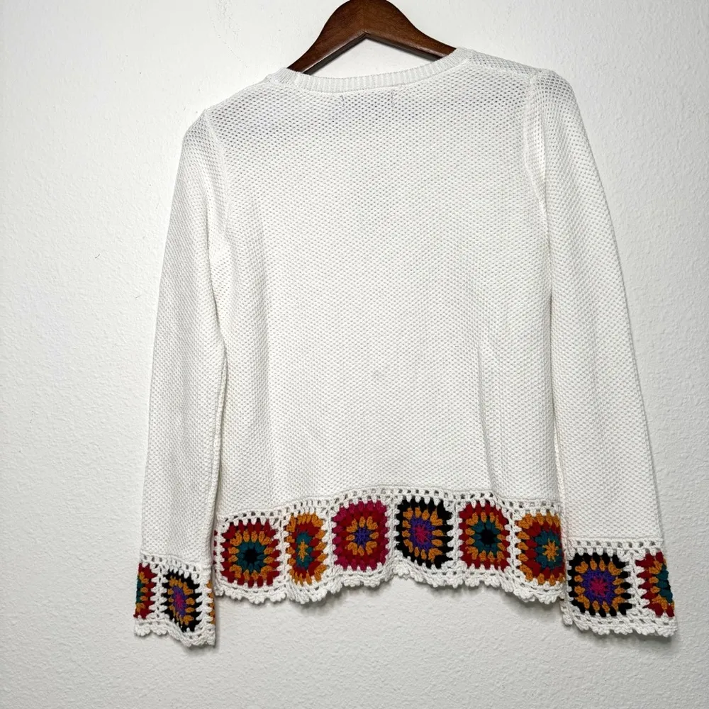. women indie crochet knit white multicolor sweater size S NWT $78 - Image 10