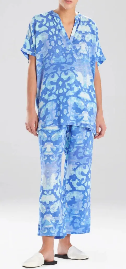 Natori Oasis Challis Pajama Set Women’s Size Small Blue Aqua Lounge Sleepwear - Image 1