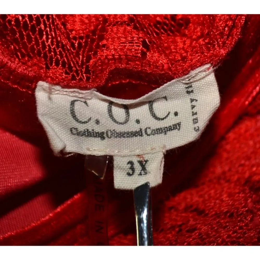 C.O.C. Red Velvet Midi Sheath Dress Plus Size 3X Floral Lace Short Bell Sleeve - Image 9