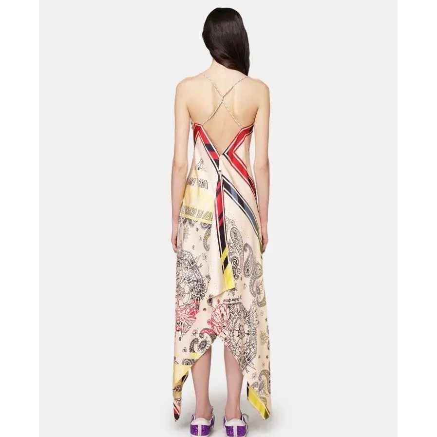 Golden Goose Bandana Print Slip Dress Sz 36 Cream Red Yellow Handkerchief RARE - Image 2