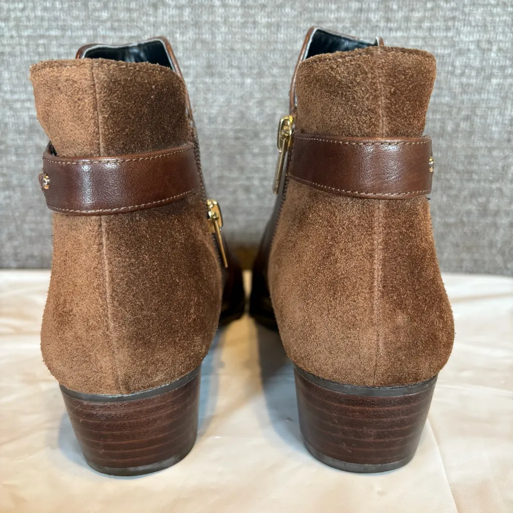 Lands End Ankle Boot‎ Women's Size 7 B Tobacco Brown Suede Leather Gold Buckle - Image 5