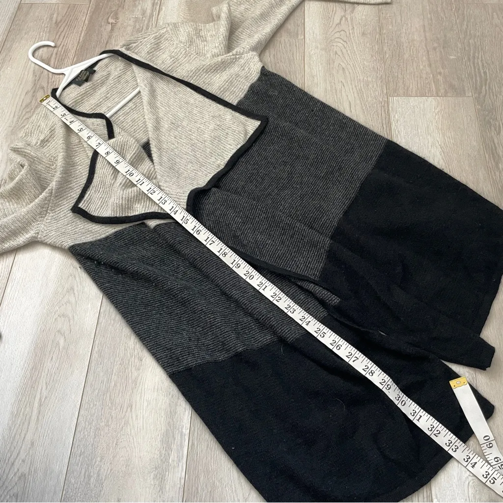 Cashmere Colorblock Cardigan collared open long womens Beige Gray (medium) - Image 6