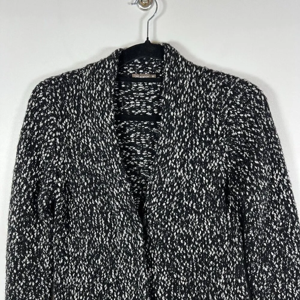 J.McLaughlin Sweater Women's Size XS Black White Marled Knit Long‎ Cardigan Wool - Image 3